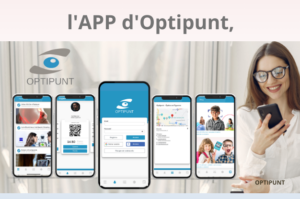 Captura de pantalla mostrando la página de inicio de sesión de la App Óptica Optipunt con opciones de conexión a Facebook, Google y Apple.