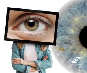 Persona esperando para un examen visual en una óptica para evaluar su percepción visual