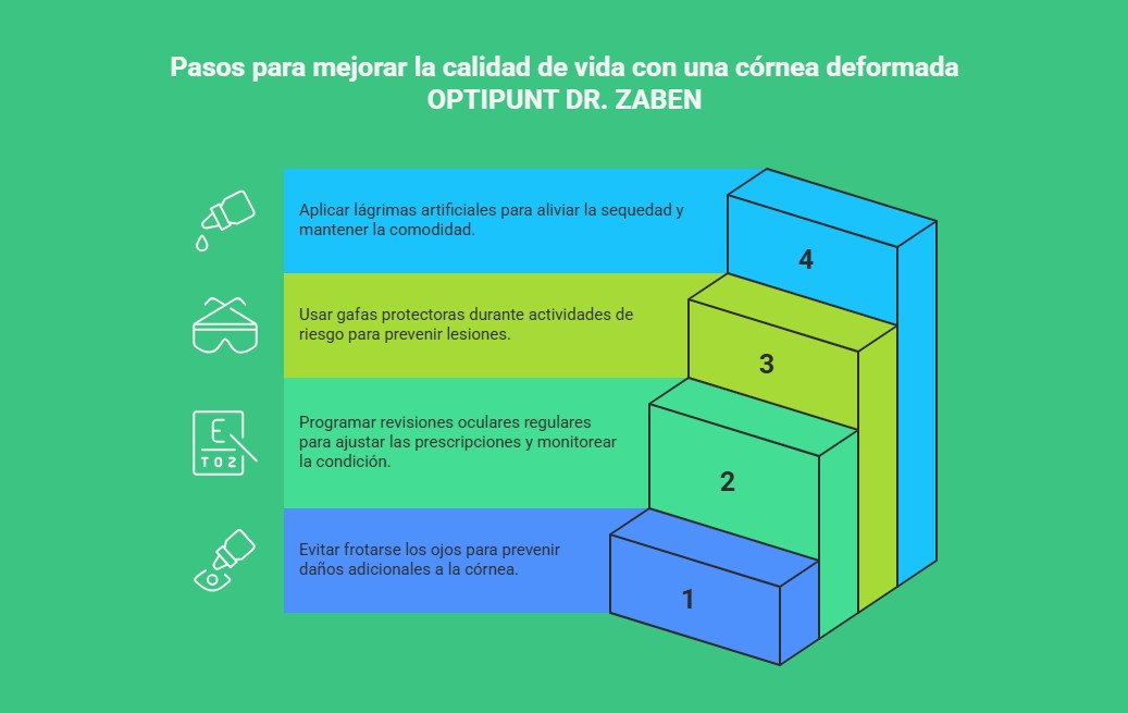 Gráfico explicando cuáles son las recomendaciones que debe serguir una persona que tenga córnea deformada