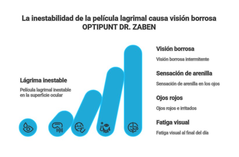 Gráfico explicando como la inestabilidad de la película lagrimal afecta a la visión