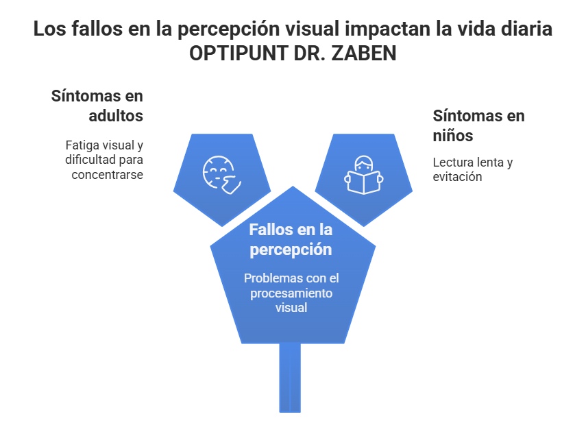 Gráfico explicando cómo una mala percepción visual puede afectar la calidad de vida de un adulto y de un niño